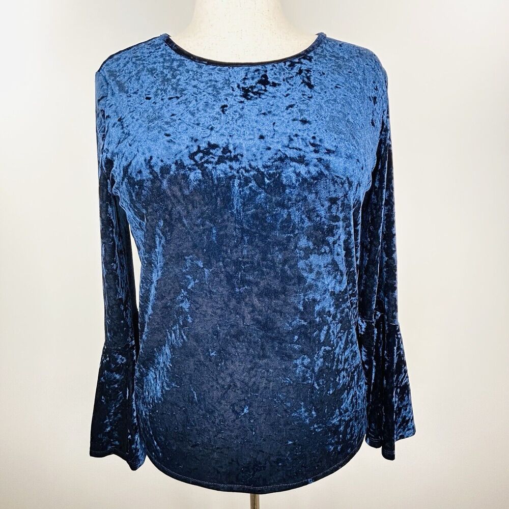 Beach Lunch Lounge Top Women M Blue Velvet Y2K Whimsigoth Goth Boho Bell Sleeve